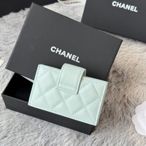 CC Accordion Card Holder Light Blue Gold-tone Metal Caviar 242663