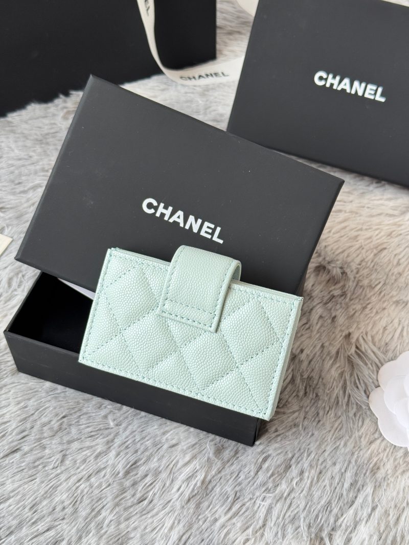 CC Accordion Card Holder Light Blue Gold-tone Metal Caviar 242663