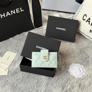 CC Accordion Card Holder Light Blue Gold-tone Metal Caviar 242663