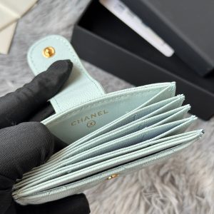 CC Accordion Card Holder Light Blue Gold-tone Metal Caviar 242663