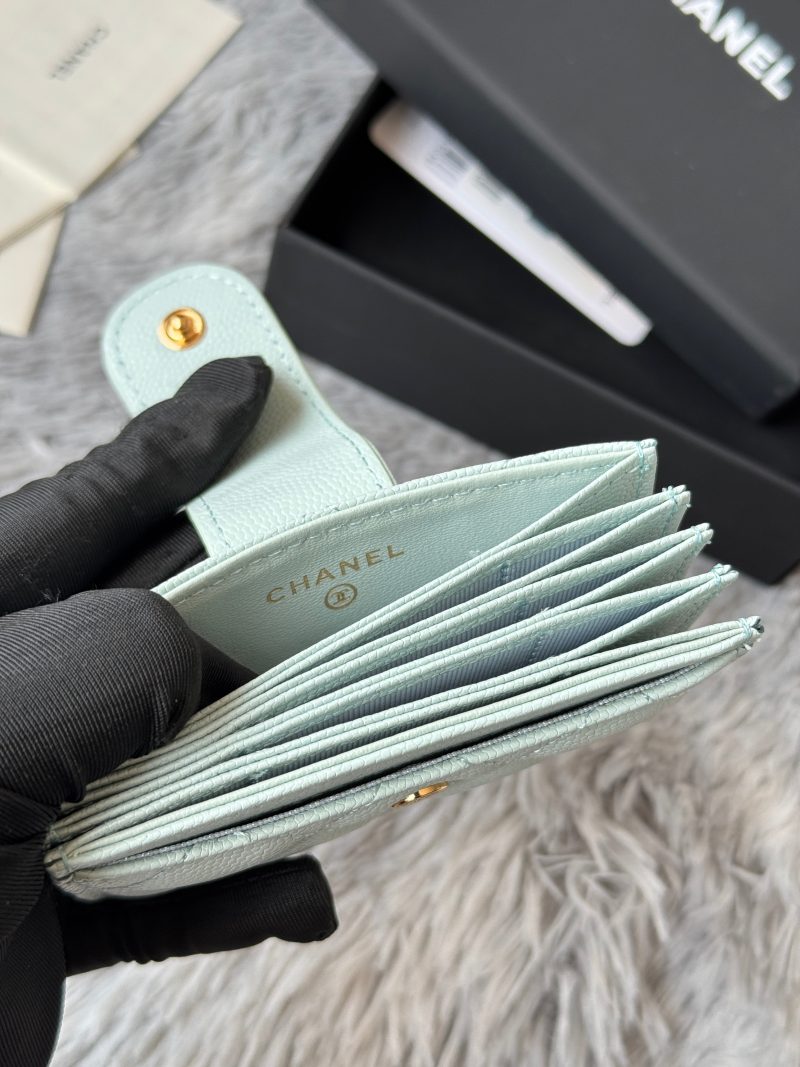 CC Accordion Card Holder Light Blue Gold-tone Metal Caviar 242663