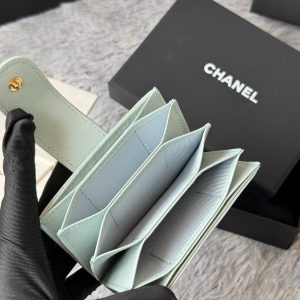 CC Accordion Card Holder Light Blue Gold-tone Metal Caviar 242663