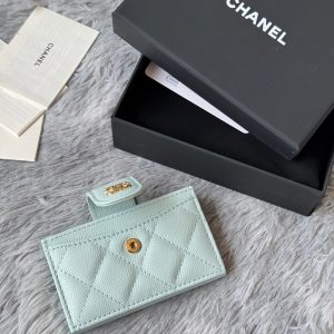 CC Accordion Card Holder Light Blue Gold-tone Metal Caviar 242663