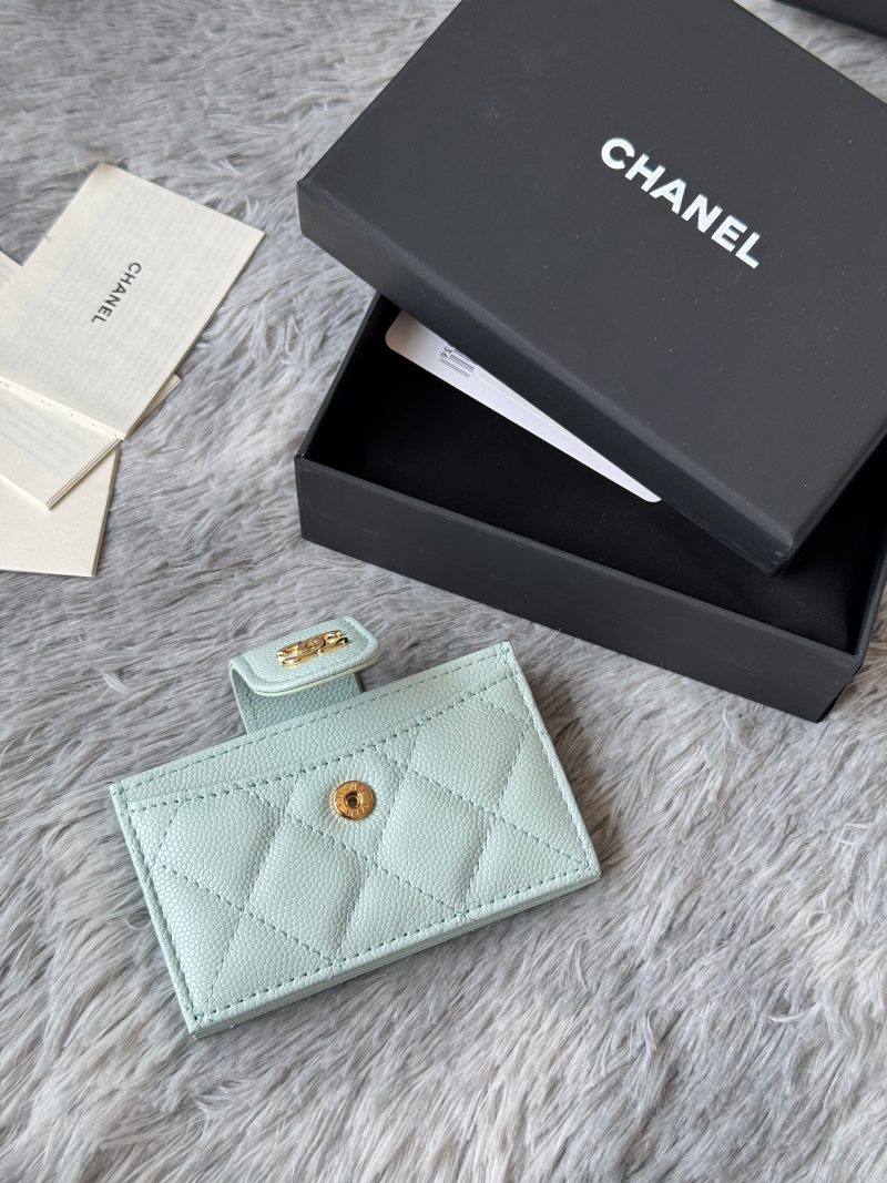 CC Accordion Card Holder Light Blue Gold-tone Metal Caviar 242663