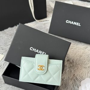 CC Accordion Card Holder Light Blue Gold-tone Metal Caviar 242663