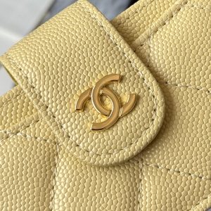 CC Accordion Card Holder Yellow Gold-tone Metal Caviar 242665