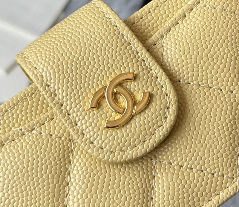 CC Accordion Card Holder Yellow Gold-tone Metal Caviar 242665