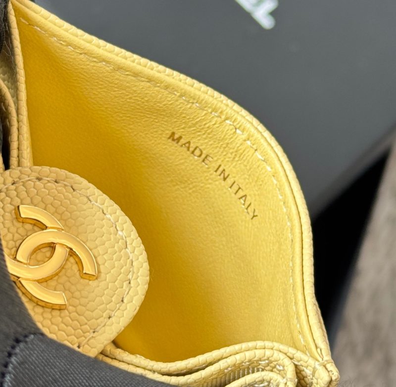 CC Accordion Card Holder Yellow Gold-tone Metal Caviar 242665