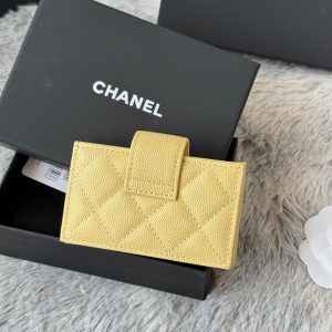 CC Accordion Card Holder Yellow Gold-tone Metal Caviar 242665