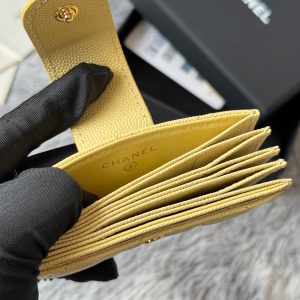 CC Accordion Card Holder Yellow Gold-tone Metal Caviar 242665