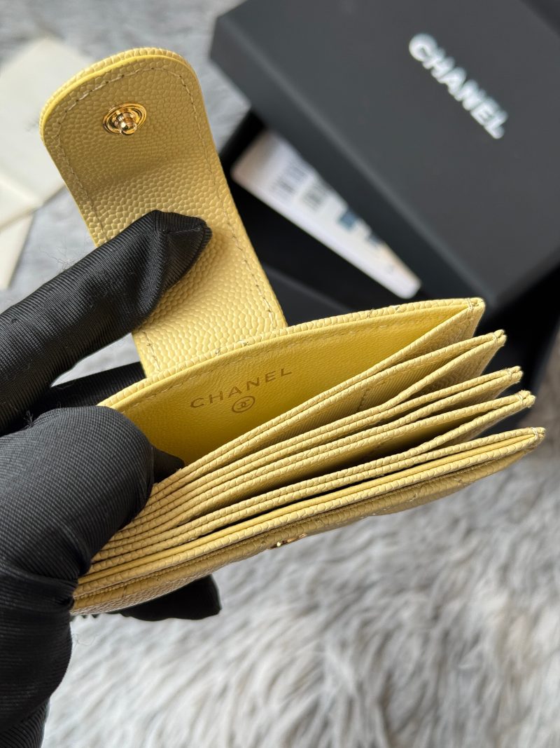 CC Accordion Card Holder Yellow Gold-tone Metal Caviar 242665