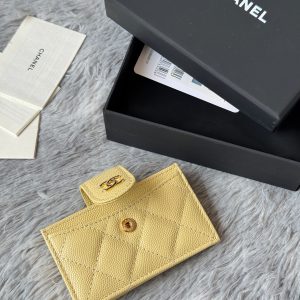 CC Accordion Card Holder Yellow Gold-tone Metal Caviar 242665