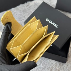 CC Accordion Card Holder Yellow Gold-tone Metal Caviar 242665