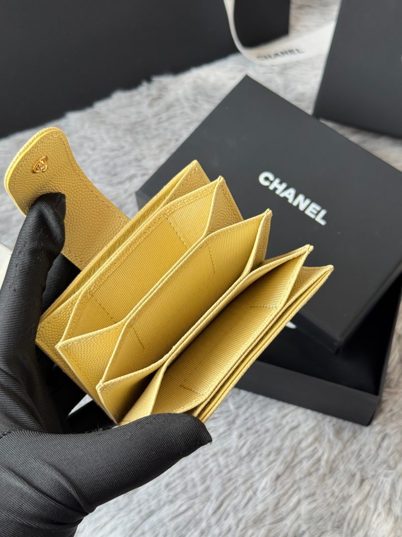 CC Accordion Card Holder Yellow Gold-tone Metal Caviar 242665