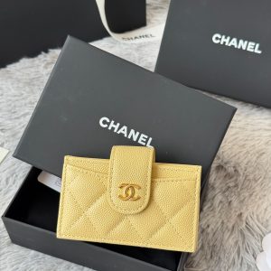 CC Accordion Card Holder Yellow Gold-tone Metal Caviar 242665