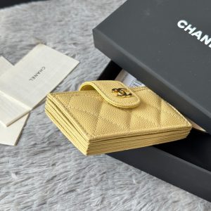 CC Accordion Card Holder Yellow Gold-tone Metal Caviar 242665
