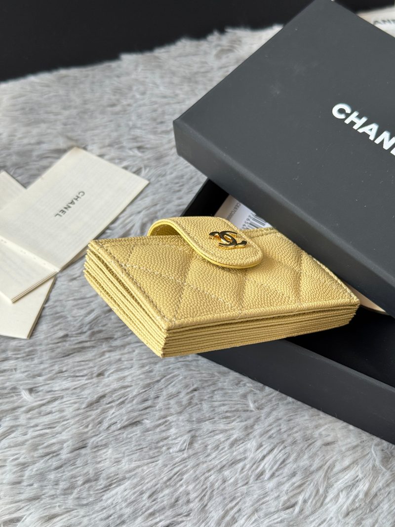 CC Accordion Card Holder Yellow Gold-tone Metal Caviar 242665