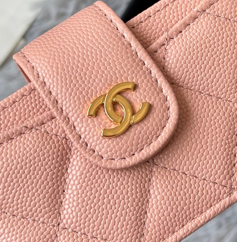 CC Accordion Card Holder Pink Gold-tone Metal Caviar 242667