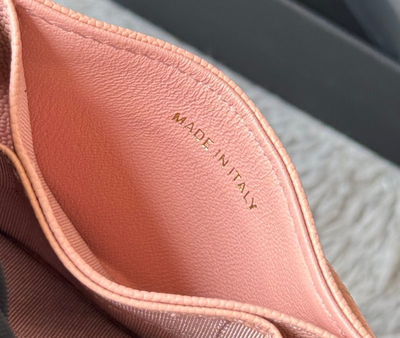 CC Accordion Card Holder Pink Gold-tone Metal Caviar 242667