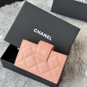 CC Accordion Card Holder Pink Gold-tone Metal Caviar 242667