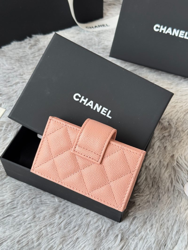 CC Accordion Card Holder Pink Gold-tone Metal Caviar 242667