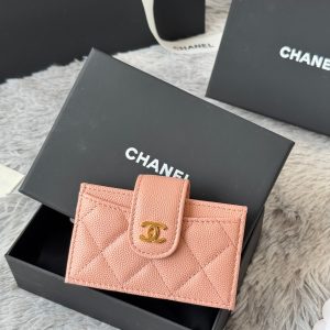 CC Accordion Card Holder Pink Gold-tone Metal Caviar 242667