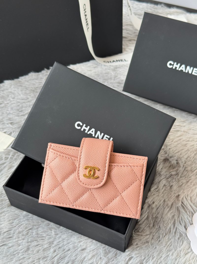 CC Accordion Card Holder Pink Gold-tone Metal Caviar 242667