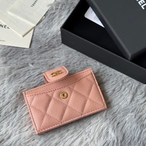 CC Accordion Card Holder Pink Gold-tone Metal Caviar 242667