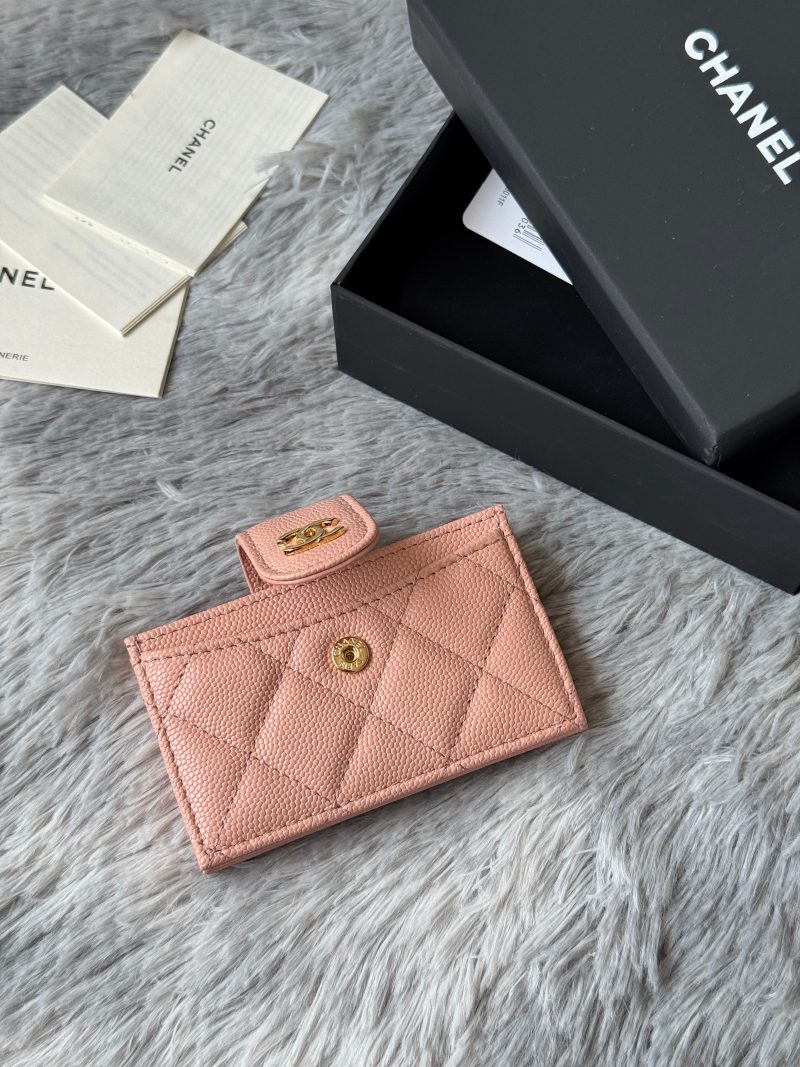 CC Accordion Card Holder Pink Gold-tone Metal Caviar 242667