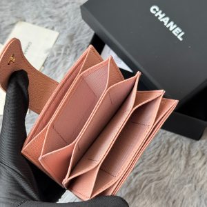 CC Accordion Card Holder Pink Gold-tone Metal Caviar 242667