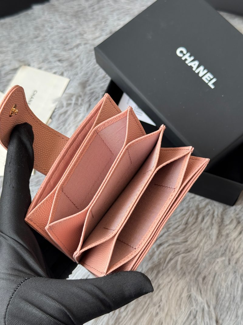 CC Accordion Card Holder Pink Gold-tone Metal Caviar 242667