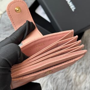 CC Accordion Card Holder Pink Gold-tone Metal Caviar 242667