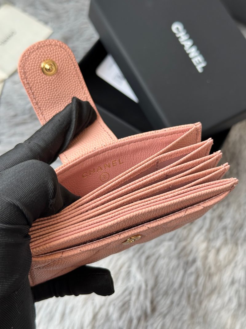 CC Accordion Card Holder Pink Gold-tone Metal Caviar 242667