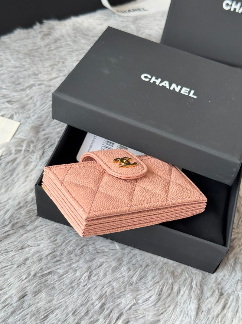 CC Accordion Card Holder Pink Gold-tone Metal Caviar 242667