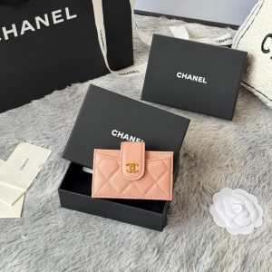 CC Accordion Card Holder Pink Gold-tone Metal Caviar 242667