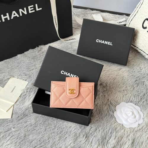 CC Accordion Card Holder Pink Gold-tone Metal Caviar 242667