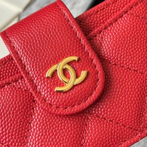 CC Accordion Card Holder Red Gold-tone Metal Caviar 242669