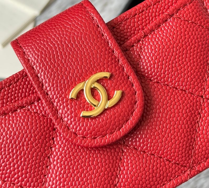 CC Accordion Card Holder Red Gold-tone Metal Caviar 242669