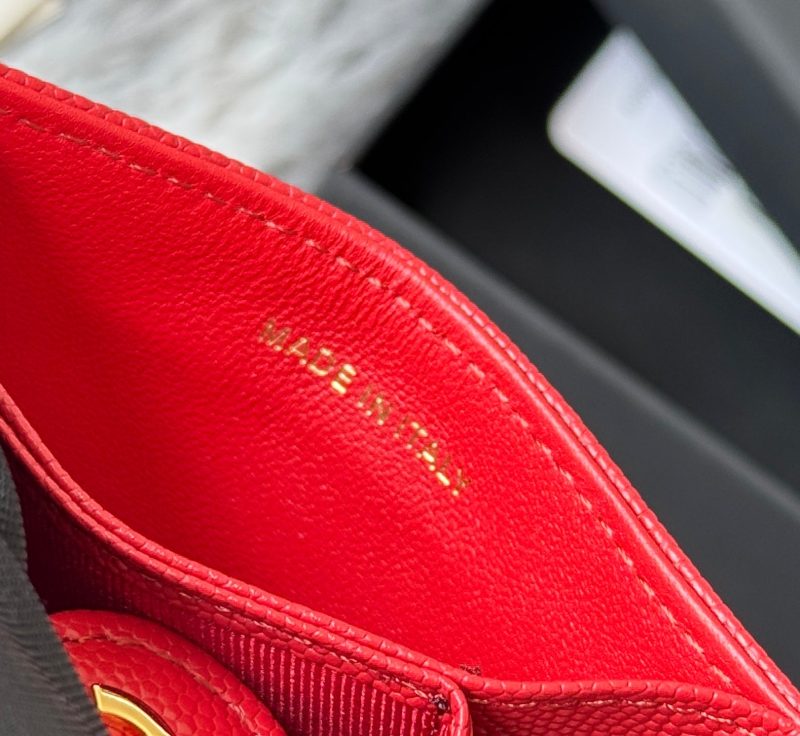 CC Accordion Card Holder Red Gold-tone Metal Caviar 242669