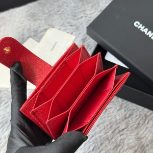 CC Accordion Card Holder Red Gold-tone Metal Caviar 242669