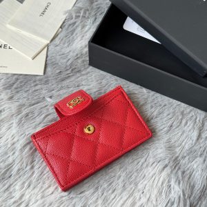 CC Accordion Card Holder Red Gold-tone Metal Caviar 242669