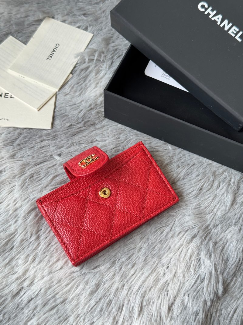 CC Accordion Card Holder Red Gold-tone Metal Caviar 242669