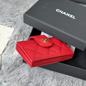 CC Accordion Card Holder Red Gold-tone Metal Caviar 242669