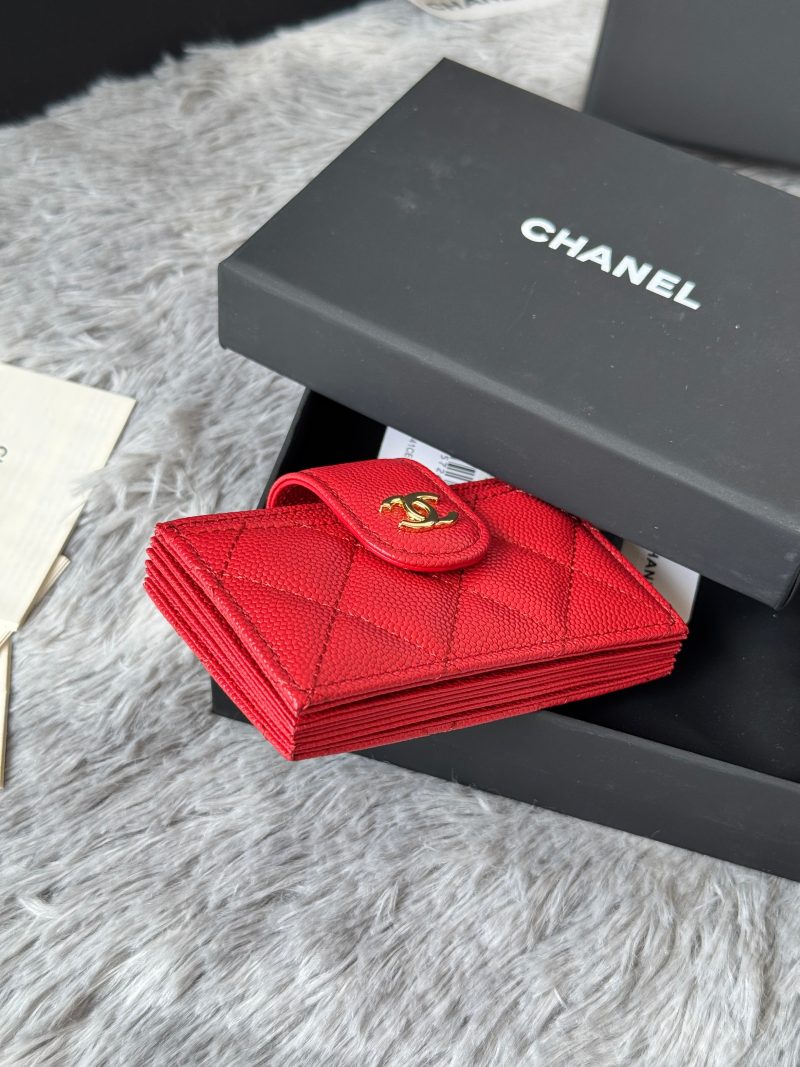 CC Accordion Card Holder Red Gold-tone Metal Caviar 242669