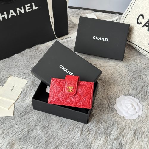 CC Accordion Card Holder Red Gold-tone Metal Caviar 242669