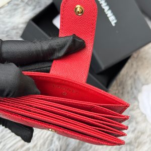 CC Accordion Card Holder Red Gold-tone Metal Caviar 242669