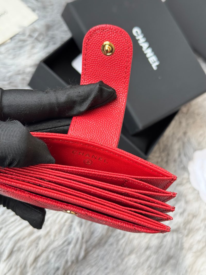 CC Accordion Card Holder Red Gold-tone Metal Caviar 242669