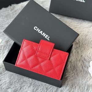 CC Accordion Card Holder Red Gold-tone Metal Caviar 242669