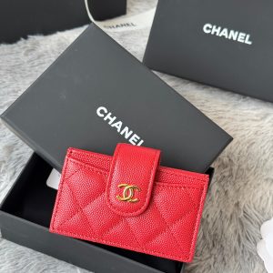 CC Accordion Card Holder Red Gold-tone Metal Caviar 242669