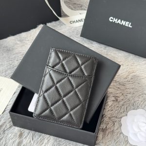 CC Carld Holder Black Gold-tone Metal Lamskin 242672